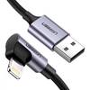 Ugreen USB to 90° MFI Lightning Siyah 1.5m Örgülü Şarj Kablosu