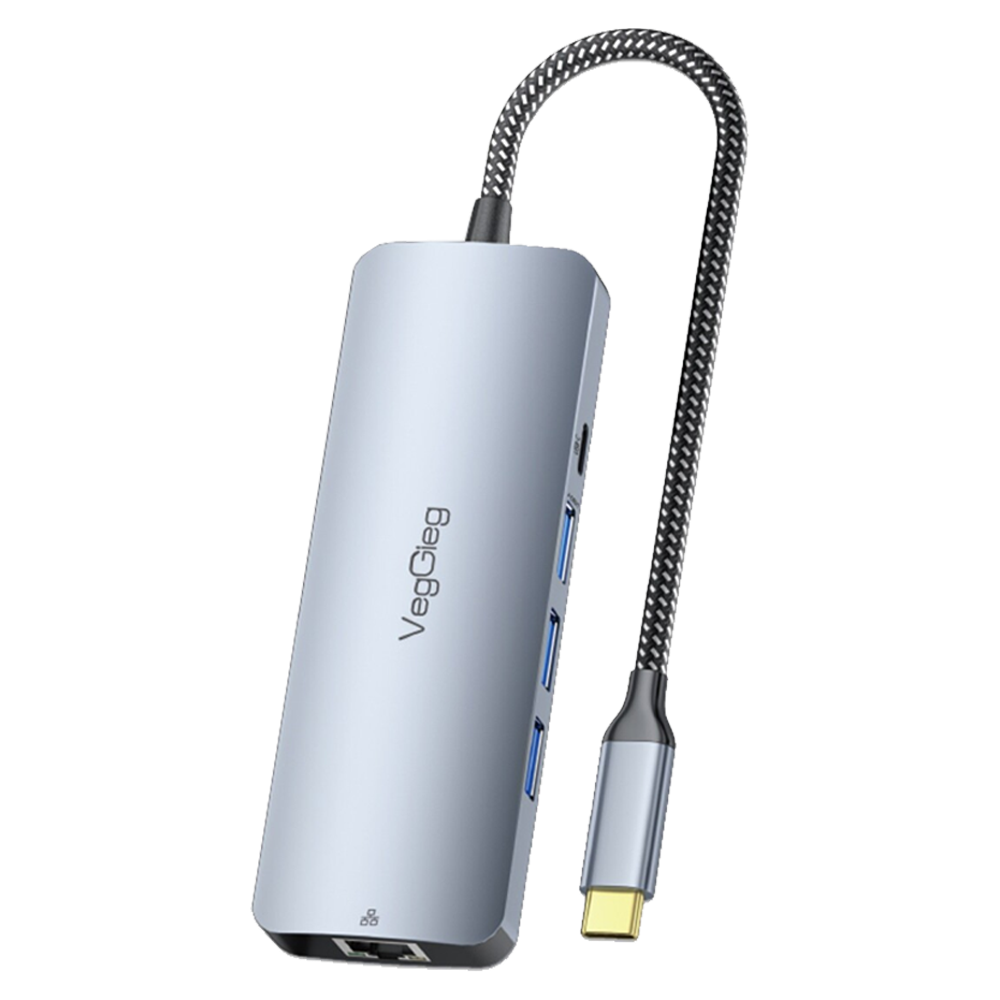 VegGeig 4K/60Hz HDMI GİGABİT Ethernet 3xUSB-A 2xType-C 3.5mm AUX SD Micro SD Kart Okuyucu Çevirici Çoklayıcı Hub