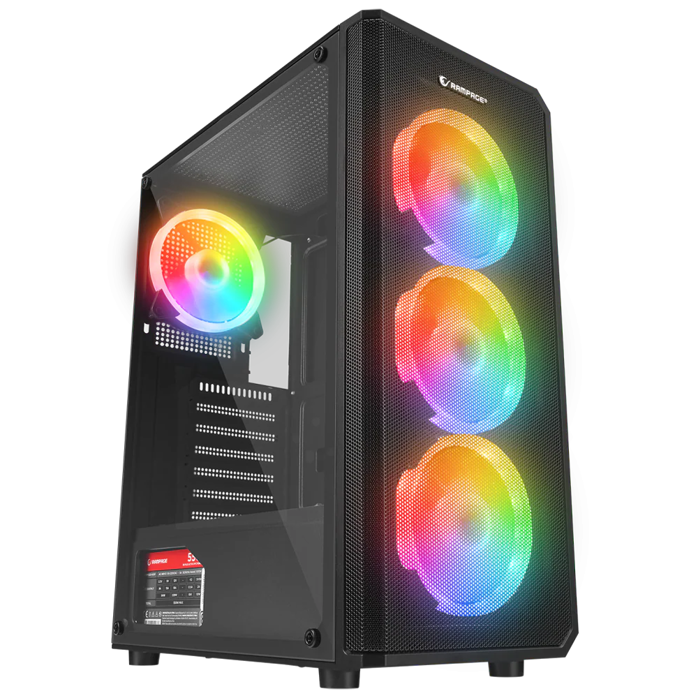 Rampage HELIOS Mesh 550W 80+ Siyah Temperli Cam 4x12cm Rainbow ATX Mid-T Gaming Kasa