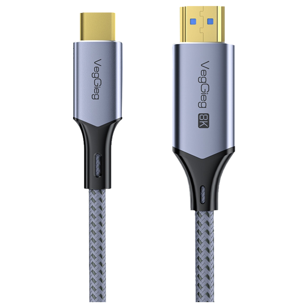 VegGeig 48 Gbps 8K/60Hz 4K/240Hz Type-C to HDMI 3D Örgülü HDMI Kablo 2 Metre