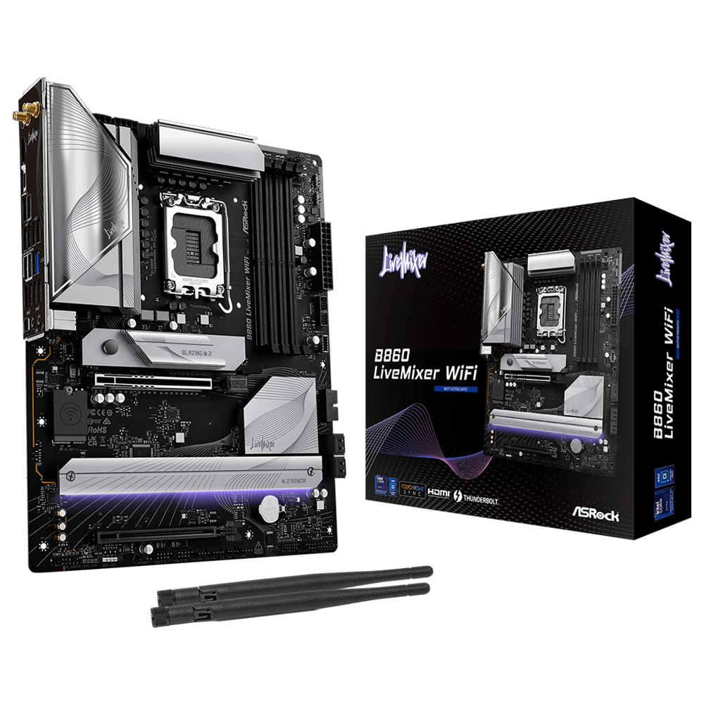 ASROCK B860 LIVEMIXER WIFI 8666MHz(OC) DDR5 Soket 1851 M.2 HDMI Thunderbolt 4 ATX Anakart