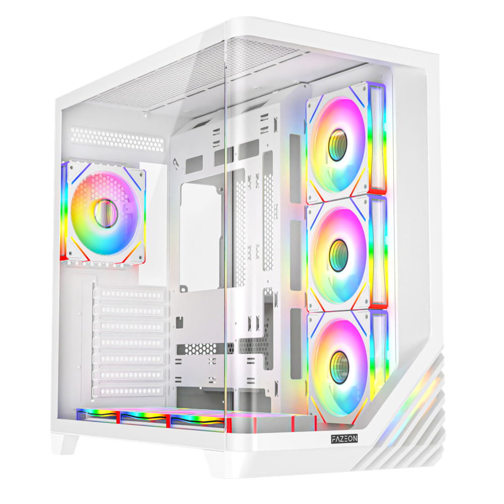 FAZEON F3 750W 80+ Bronze Tempered Glass 7x ARGB Fanlı USB 3.0 Beyaz ATX Bilgisayar Kasası