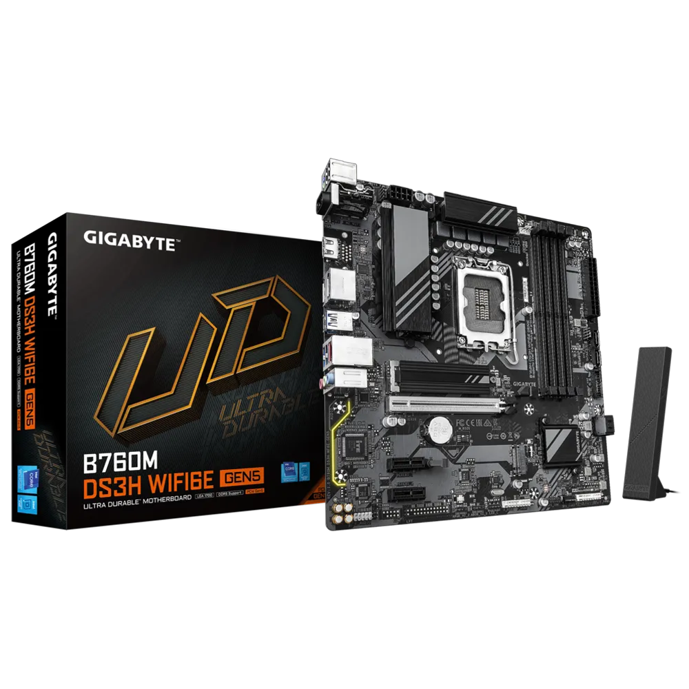 GIGABYTE B760M DS3H WIFI6E GEN5 7600MHz(OC) DDR5 LGA 1700 DP HDMI M.2 mATX Anakart