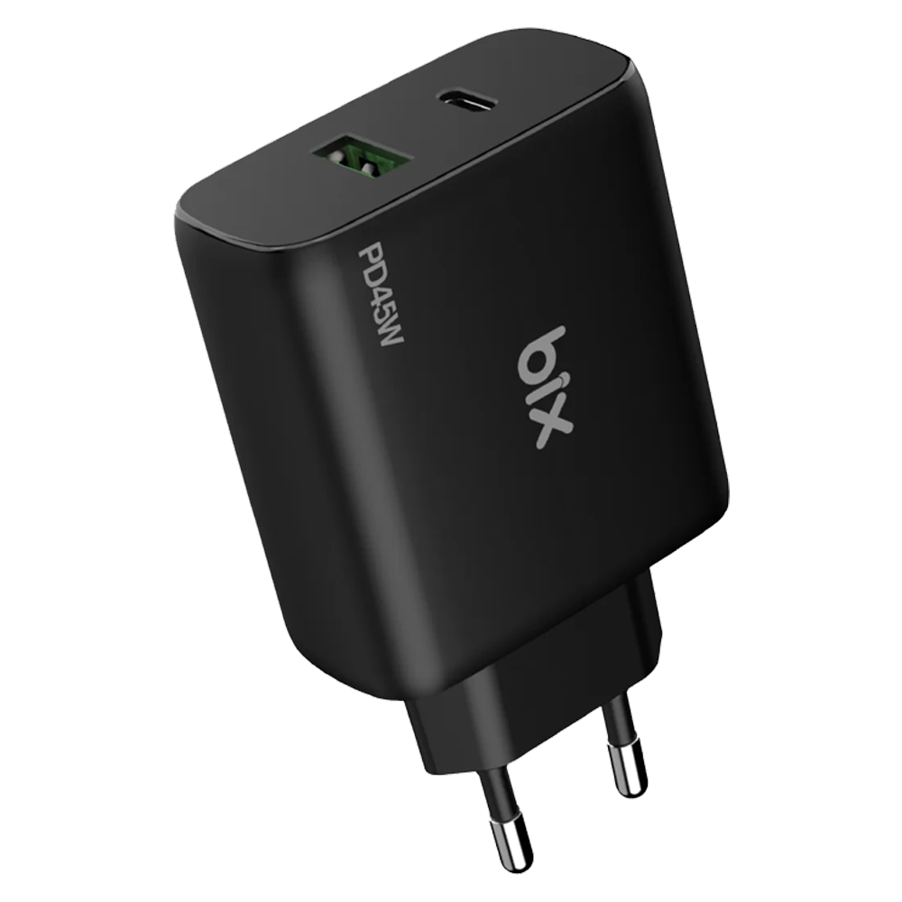 Bix BX2P45G GaN PD 45W Type-C ve USB-A QC 18W Çift Portlu Akım Korumalı Hızlı Şarj Cihazı