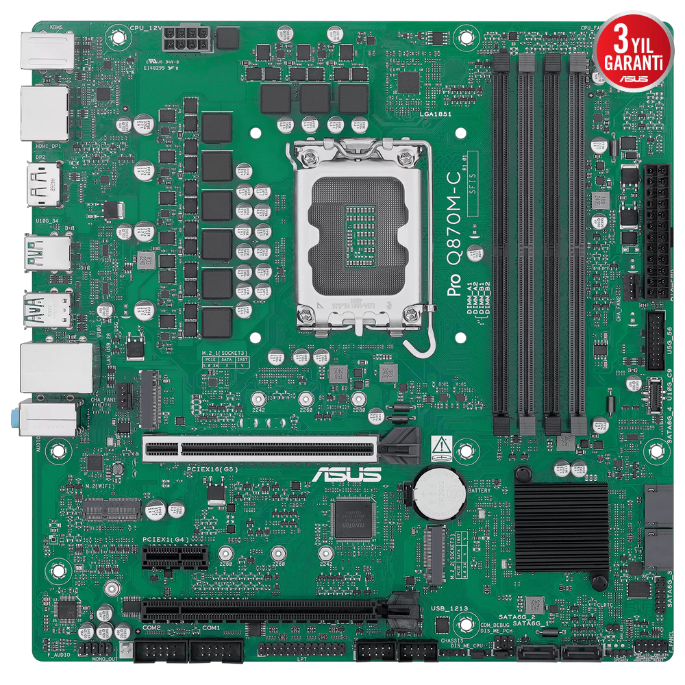 ASUS PRO Q870M-C-CSM 6400MHz OC DDR5 Soket 1851 M.2 DP HDMI mATX Anakart