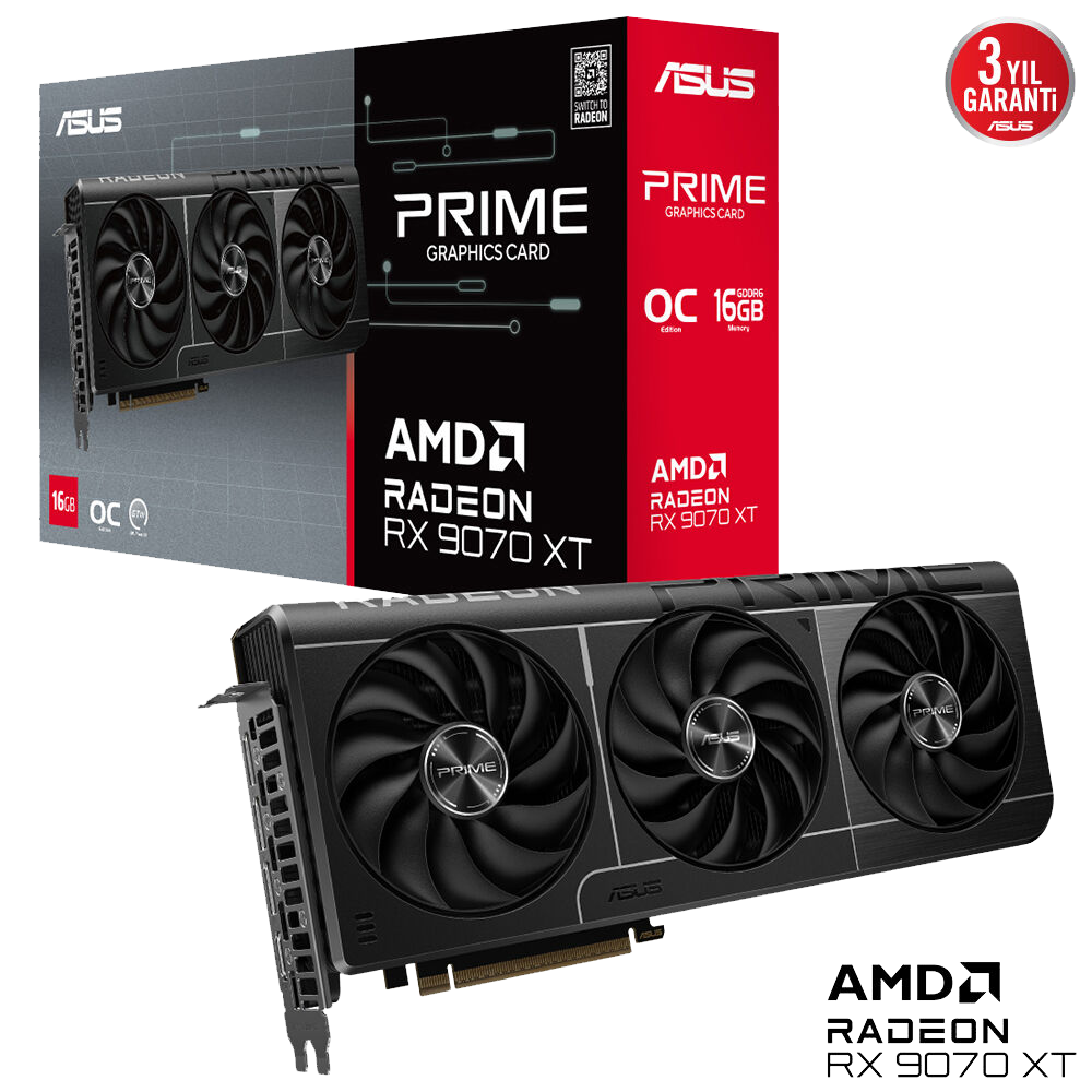 ASUS Prime Radeon RX 9070 XT OC Edition 16GB GDDR6 256 Bit Ekran Kartı
