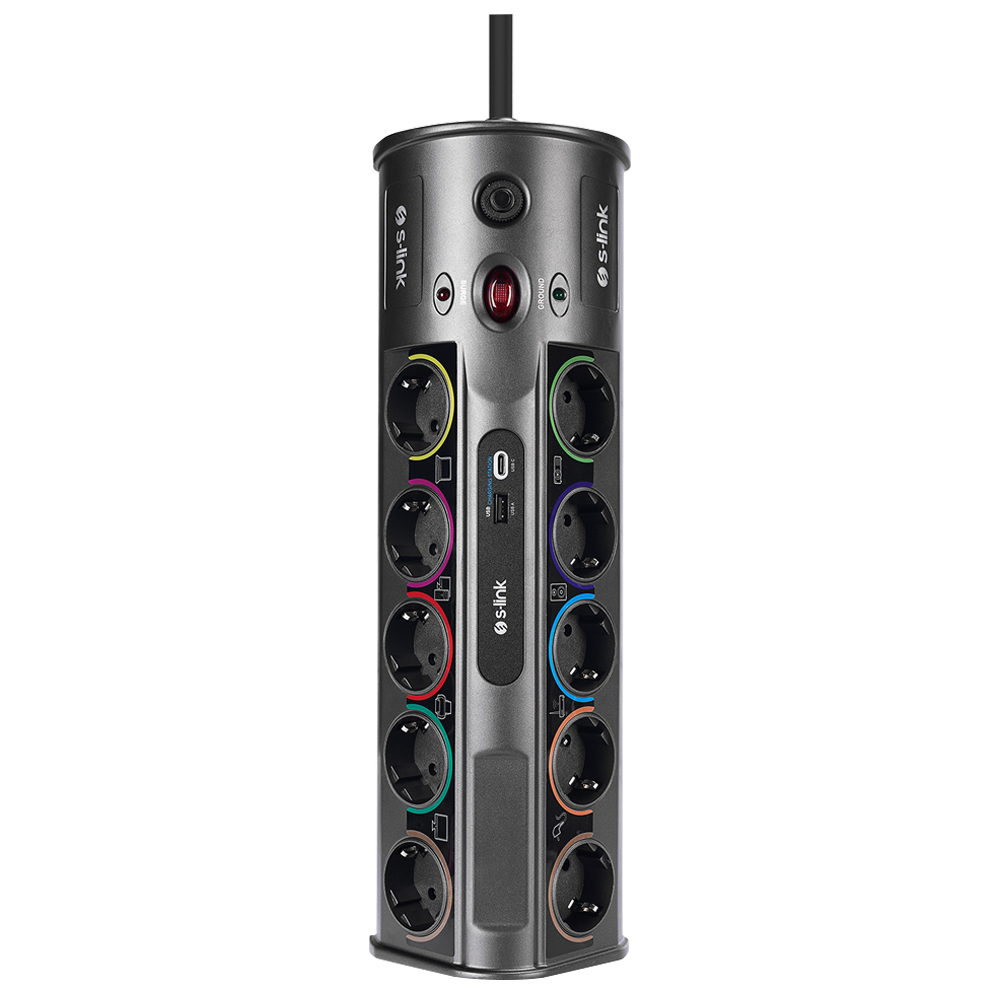 S-link PrizHive PRZ01 3M 1860 Joule 1.5mm Type-C USB 10lu Akım Korumalı Priz