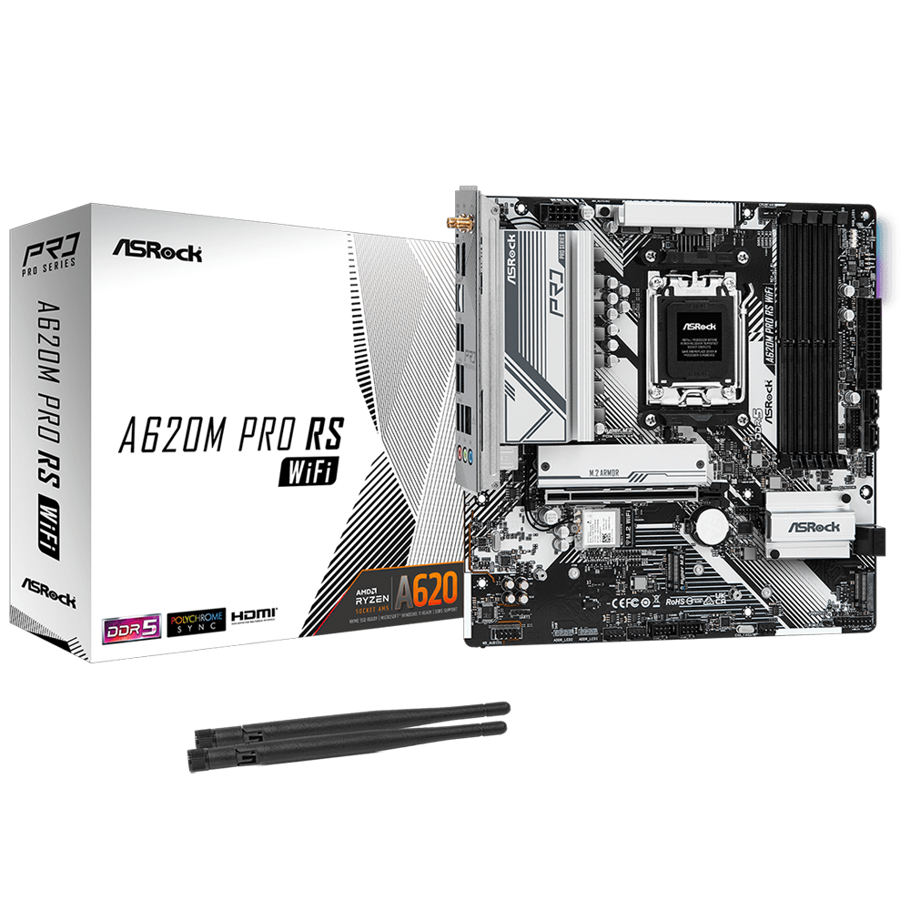 ASROCK A620M Pro RS WIFI 7200MHz DDR5 Soket AM5 M.2 USB 3.2 HDMI MATX Anakart