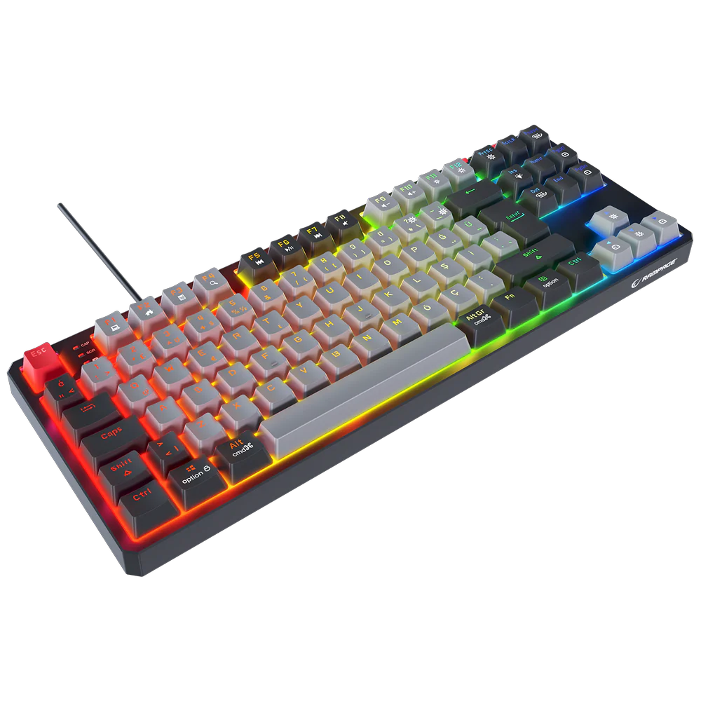 Rampage YORU TKL Gri/Siyah Type-C Bağlantılı OUTEMU Red Swich Q Mekanik RGB Gaming Klavyesi