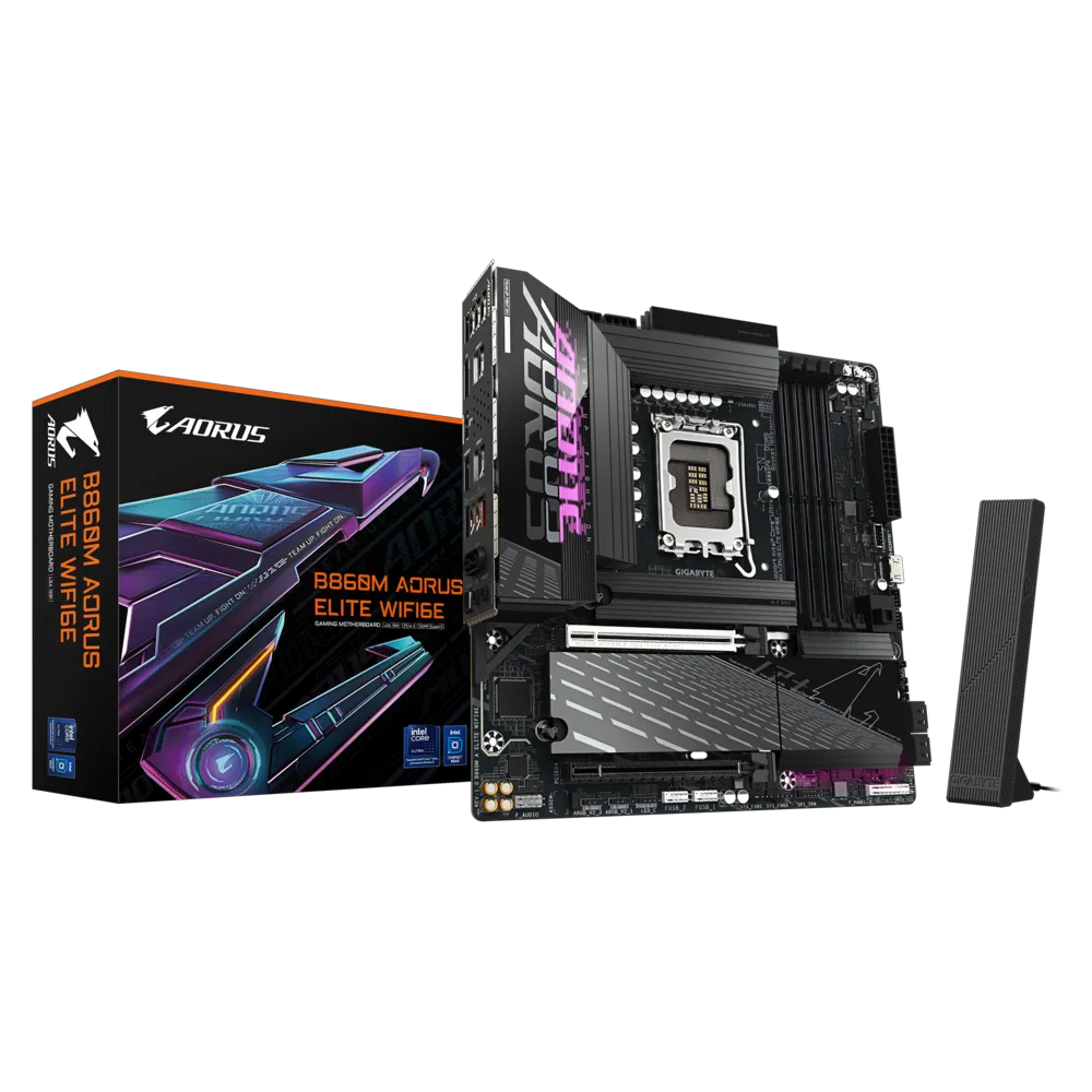 GIGABYTE B860M AORUS ELITE WIFI6E 9200MHz OC DDR5 Soket 1851 M.2 USB4 HDMI DP Micro-ATX Anakart