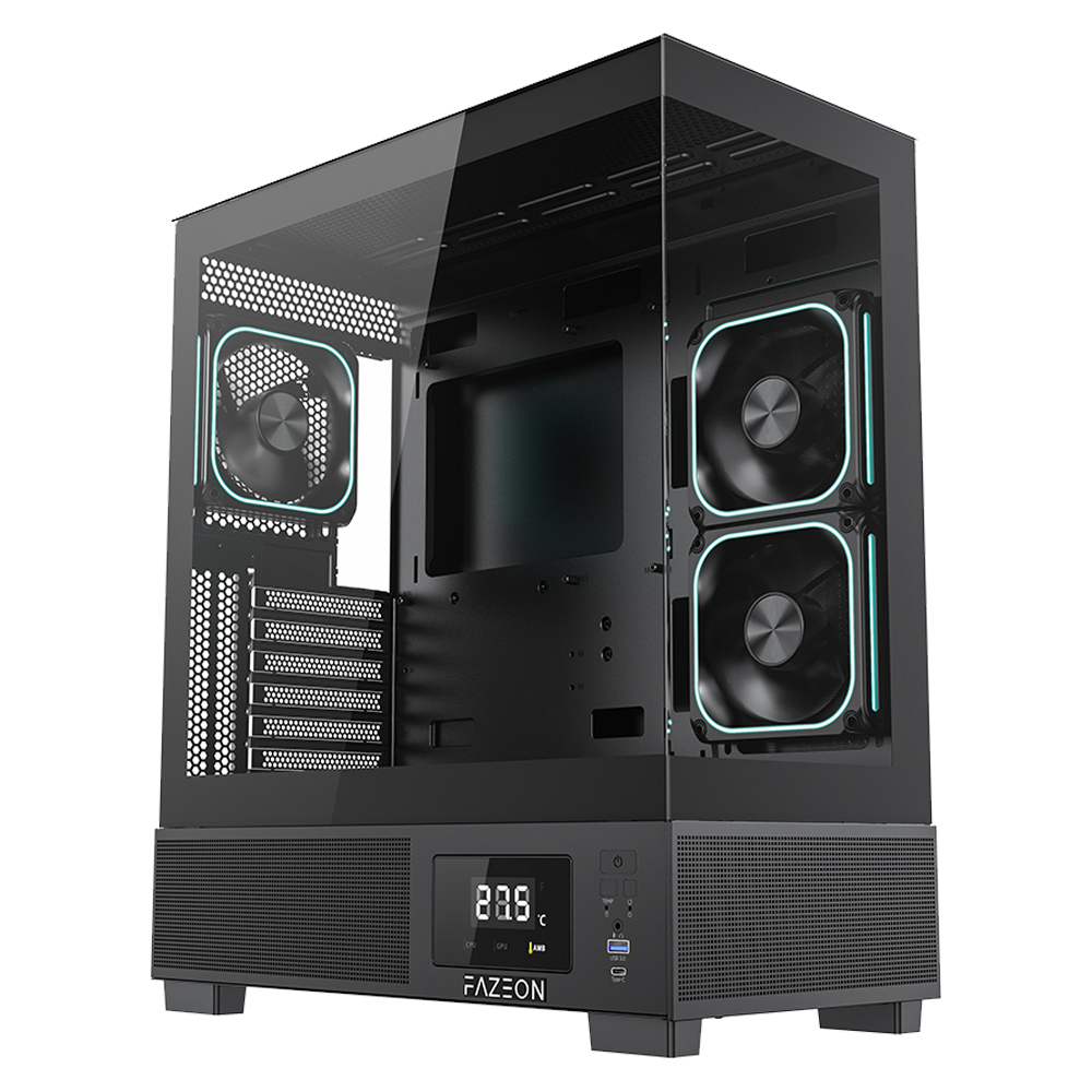 FAZEON F15 750W 80+ Bronze Tempered Glass Mesh 3x120mm LCD Ekranlı ARGB Fanlı USB 3.0 Siyah ATX Bilgisayar Kasası