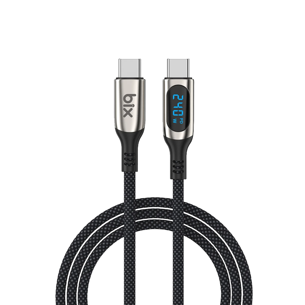 Bix BXCC243 Type-C to Type-C 240W 480Mbps E-Marker Çip Örgülü Şarj ve Data Kablosu 1 Metre