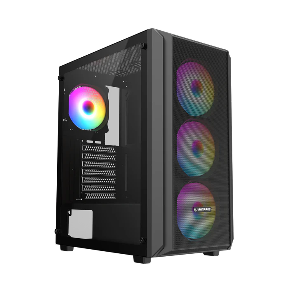 Rampage BETA MESH 650W 80+ 12cm ARGB Fan Temperli Camlı Mid-T Siyah Gaming Kasa