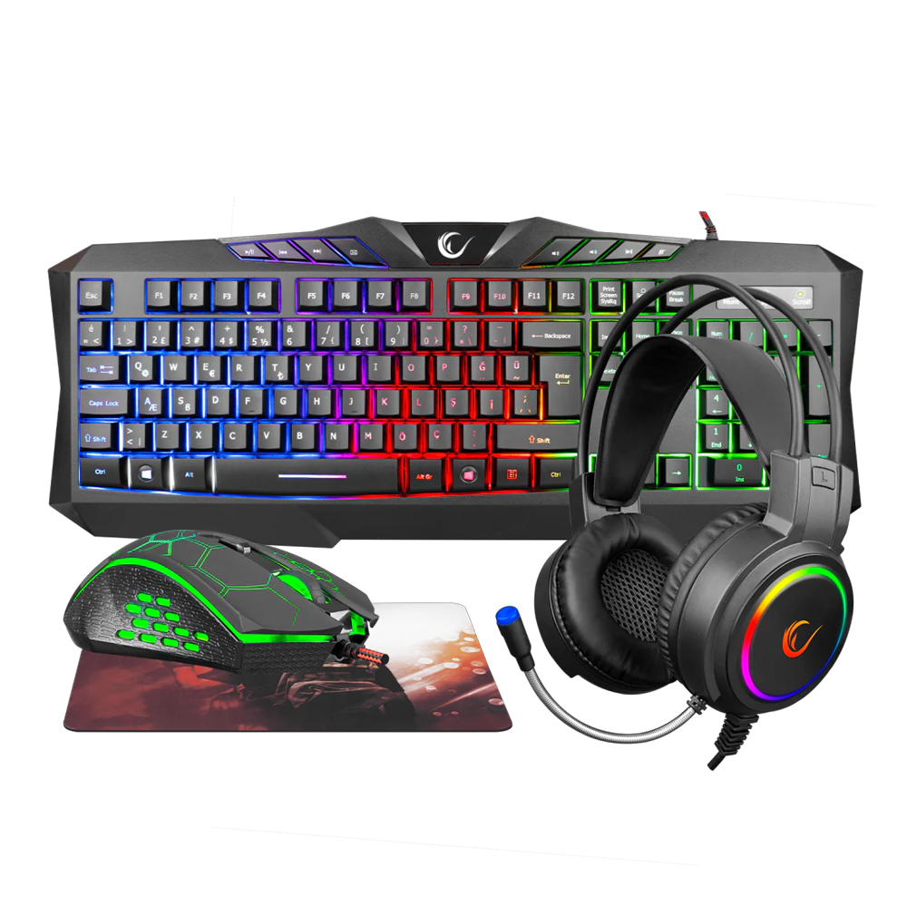 Rampage KM-404 ARGENTI USB Rainbow Gaming Combo Set Klavye+Mouse+MousePad+Kulaklık