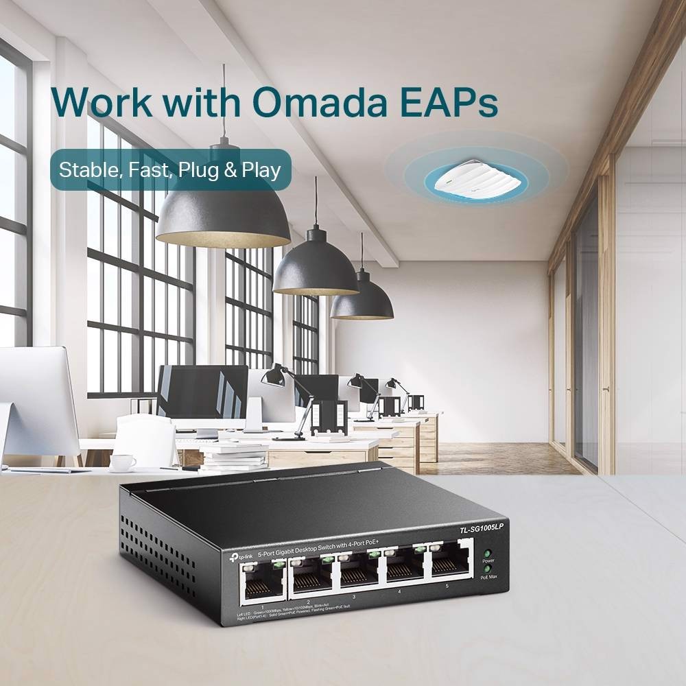 TP-LINK TL-SG1005LP 5 Port 10/100/1000 Mbps Poe Gigabit  Masaüstü Yönetilemez Switch