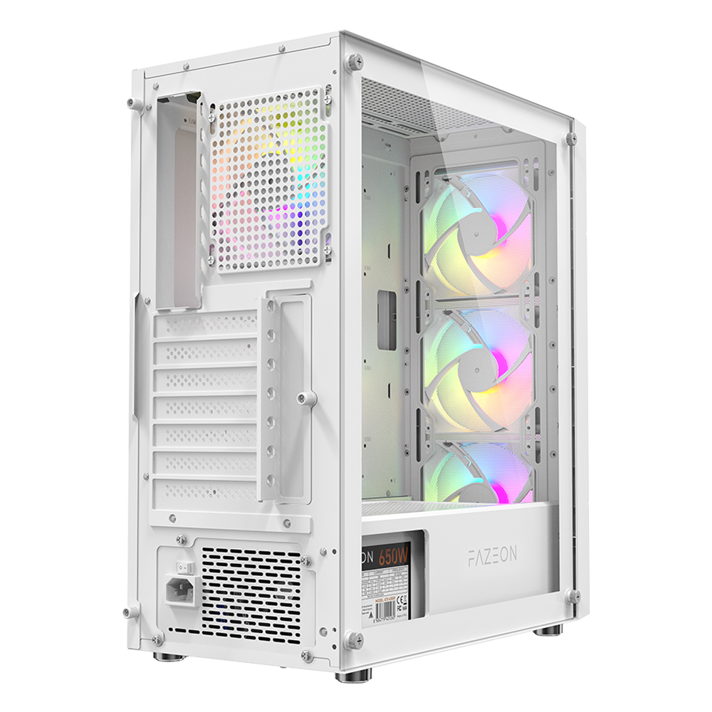 FAZEON F11 650W 80+ Bronze Tempered Glass Mesh 4x ARGB Fanlı USB 3.0 Beyaz ATX Bilgisayar Kasası