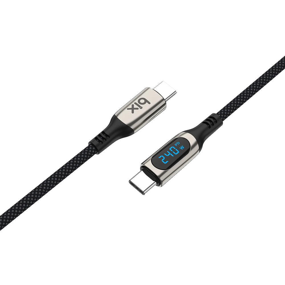 Bix BXCC243 Type-C to Type-C 240W 480Mbps E-Marker Çip Örgülü Şarj ve Data Kablosu 1 Metre