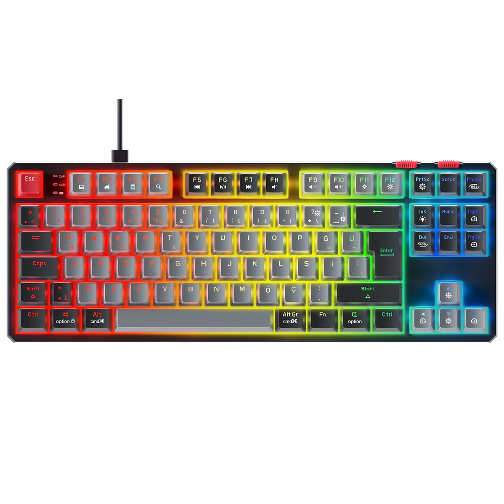 Rampage YORU TKL Gri/Siyah Type-C Bağlantılı OUTEMU Red Swich Q Mekanik RGB Gaming Klavyesi