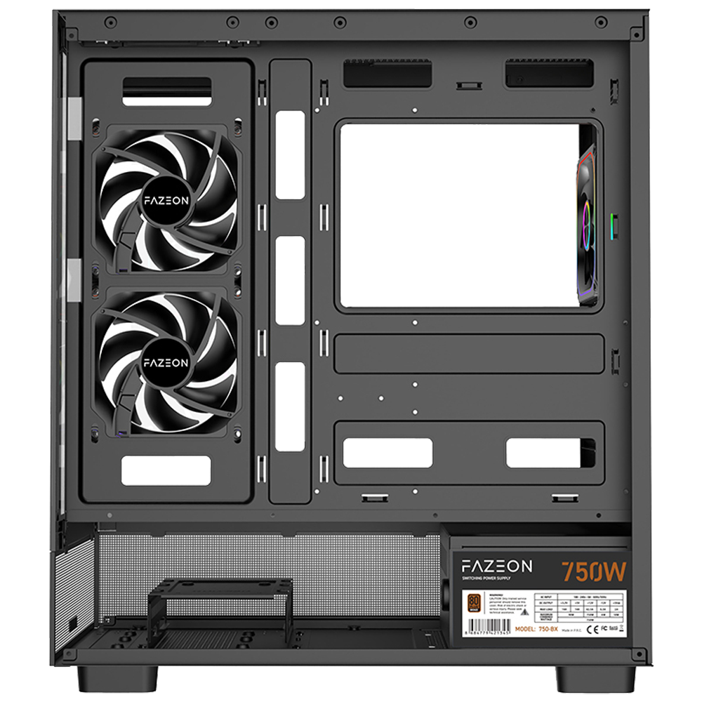 FAZEON F17 750W 80+ Bronze Tempered Glass Mesh 3x ARGB Fanlı USB 3.0 Siyah ATX Bilgisayar Kasası