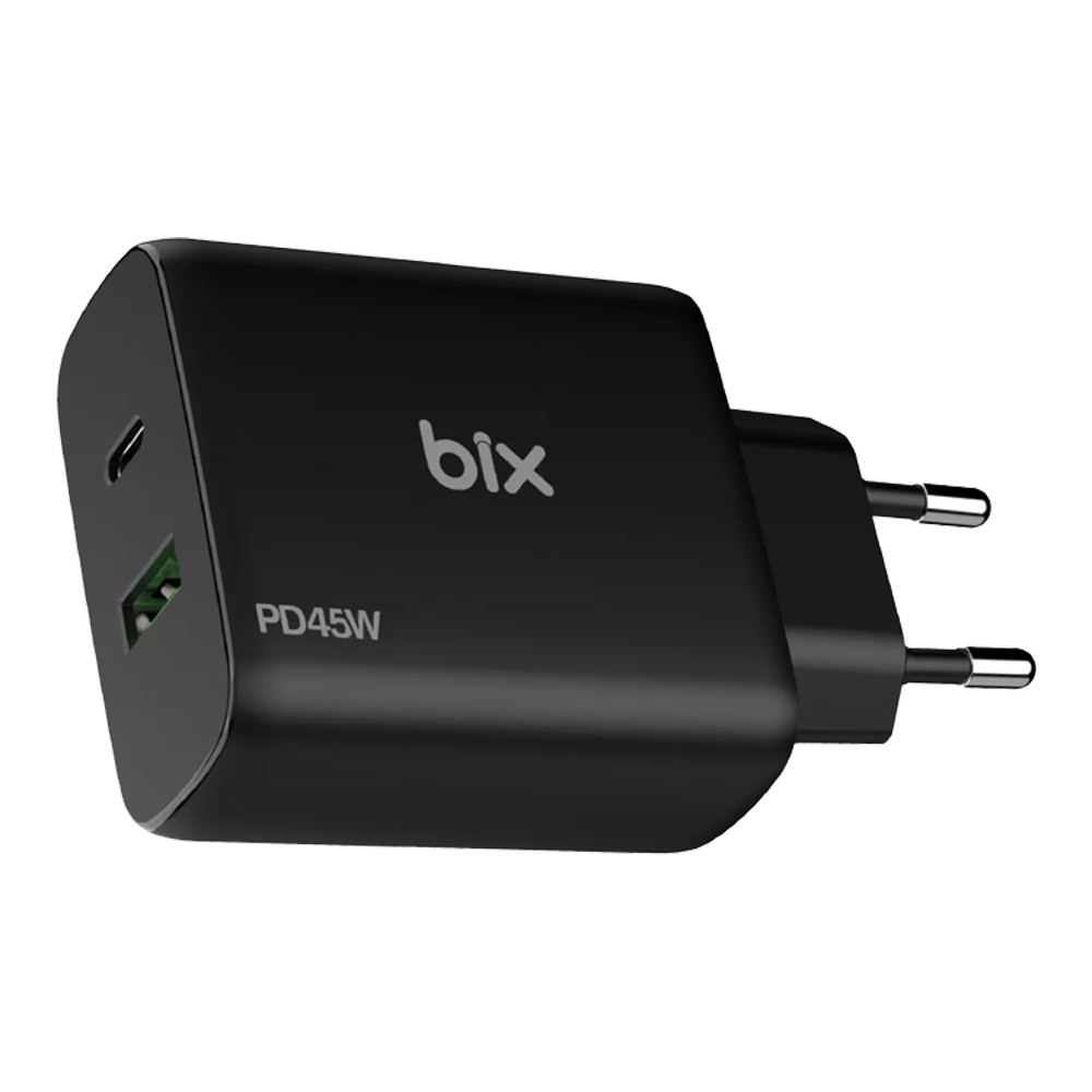 Bix BX2P45G GaN PD 45W Type-C ve USB-A QC 18W Çift Portlu Akım Korumalı Hızlı Şarj Cihazı