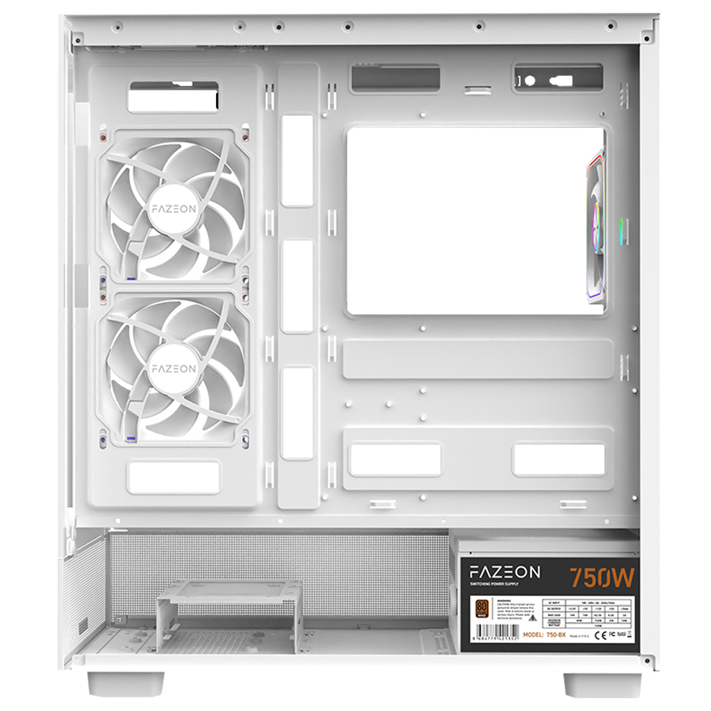 FAZEON F17 750W 80+ Bronze Tempered Glass Mesh 3x ARGB Fanlı USB 3.0 Beyaz ATX Bilgisayar Kasası