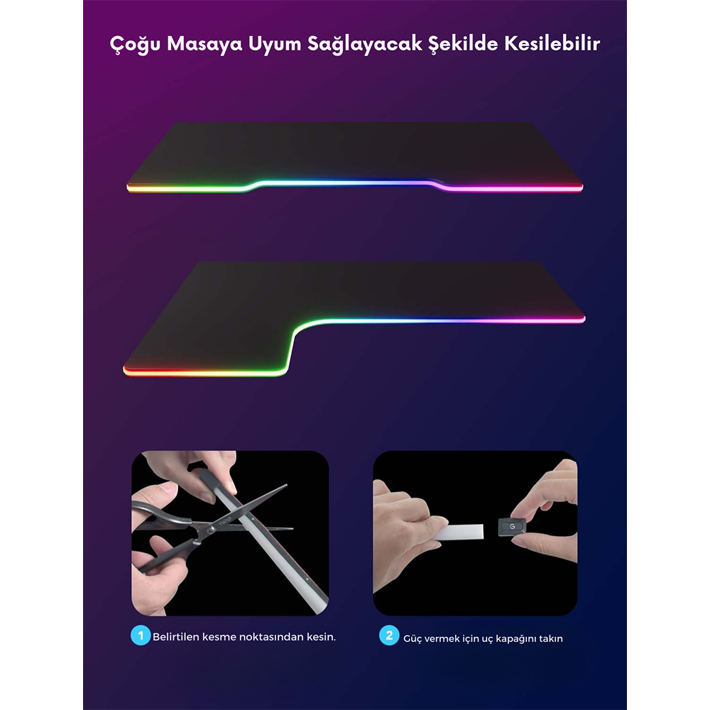 GOVEE Gaming Masa Şeridi Kesilebilir 3M Neon LED Şerit
