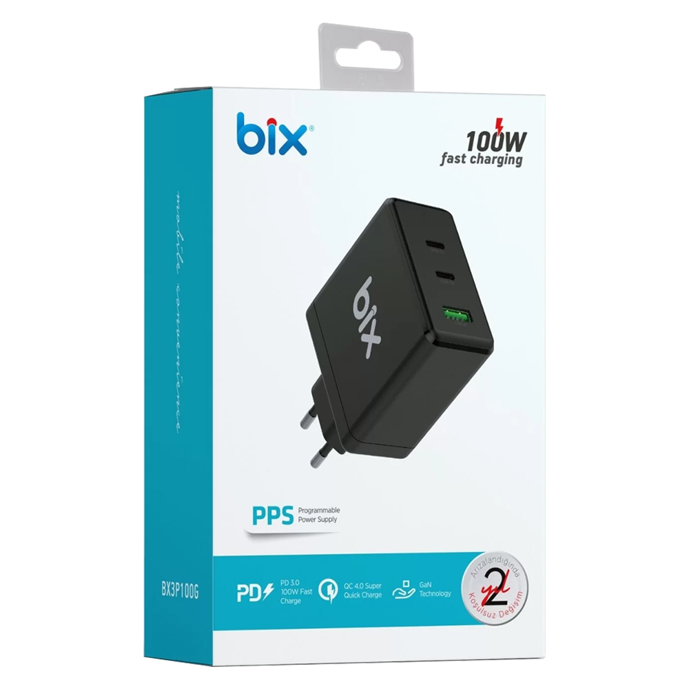 Bix BX3P100G GaN 100W Type-C Sarj Cihazı