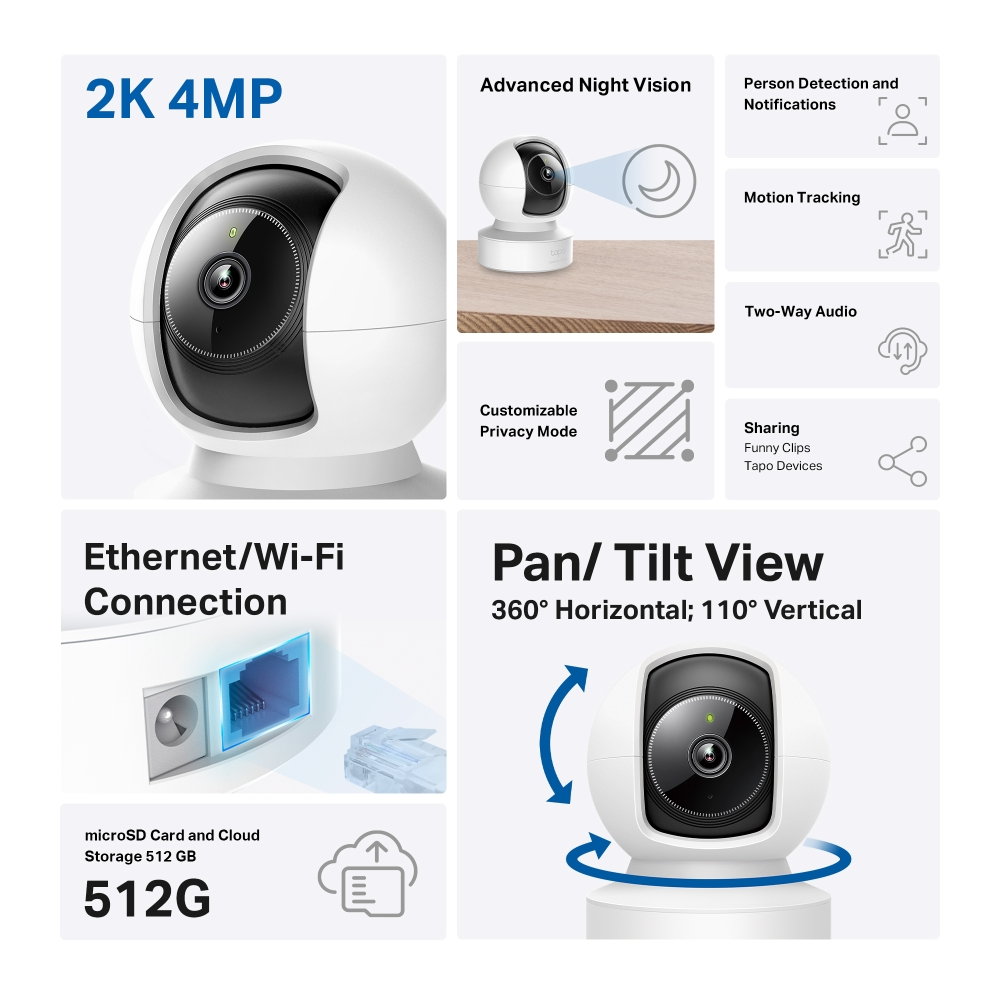 TP-LINK Tapo C222 Yatay ve Dikey Yapay Zeka Destekli Ev Güvenliği Wi-Fi IP Kamera