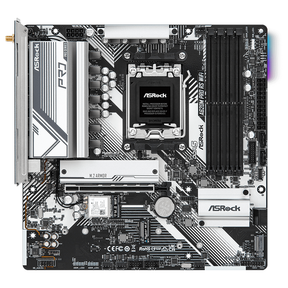 ASROCK A620M Pro RS WIFI 7200MHz DDR5 Soket AM5 M.2 USB 3.2 HDMI MATX Anakart