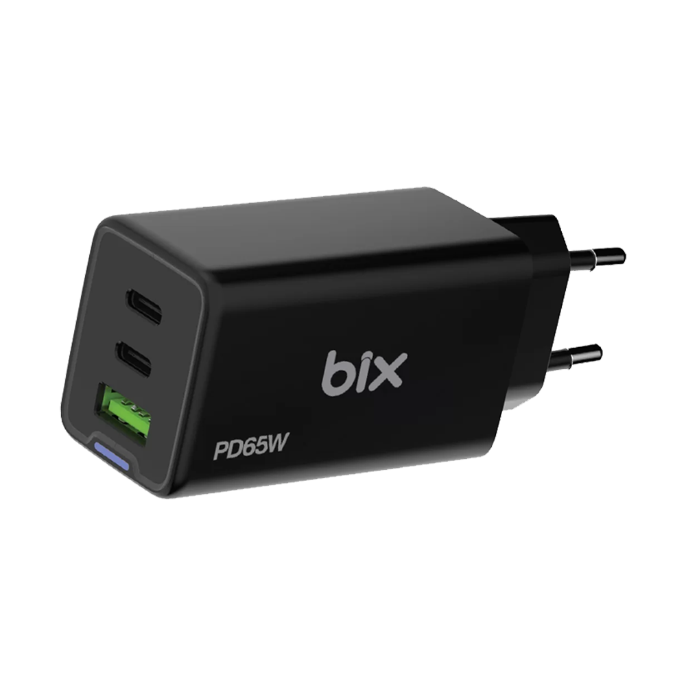 Bix BX3P66G GaN 65W Type-C USB 3.0 ve USB-A QC Üç Portlu Hızlı Şarj Cihazı