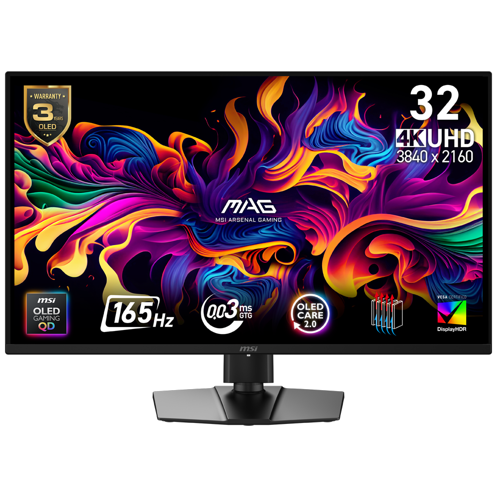 MSI MAG 322UP QD-OLED E16 31.5" 165Hz 0.03ms HDMI DP Type-C AMD FreeSync Premium Pro Pivot HDR400 UHD QD-OLED Gaming Monitör