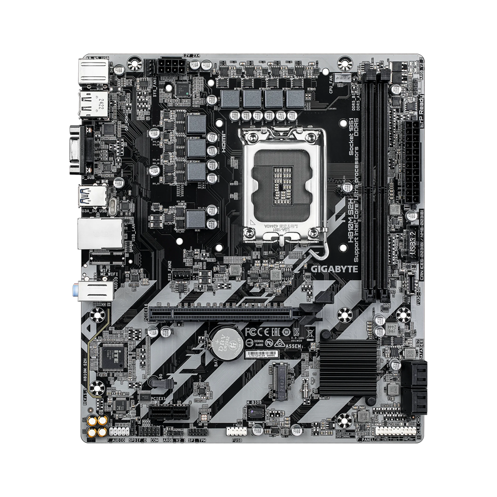 GIGABYTE H810M S2H 6400MHz DDR5 Soket 1851 M.2 USB 3.2 HDMI D-Sub mATX Anakart