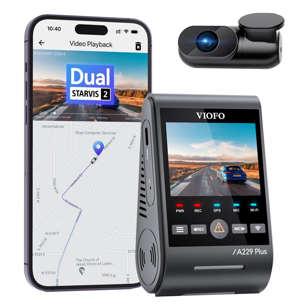 VIOFO A229 Plus 2 Kameralı Ön+Arka 2K+2K HDR Sony Starvis 2 Sensörlü Wi-Fi GPS'li Araç Kamerası