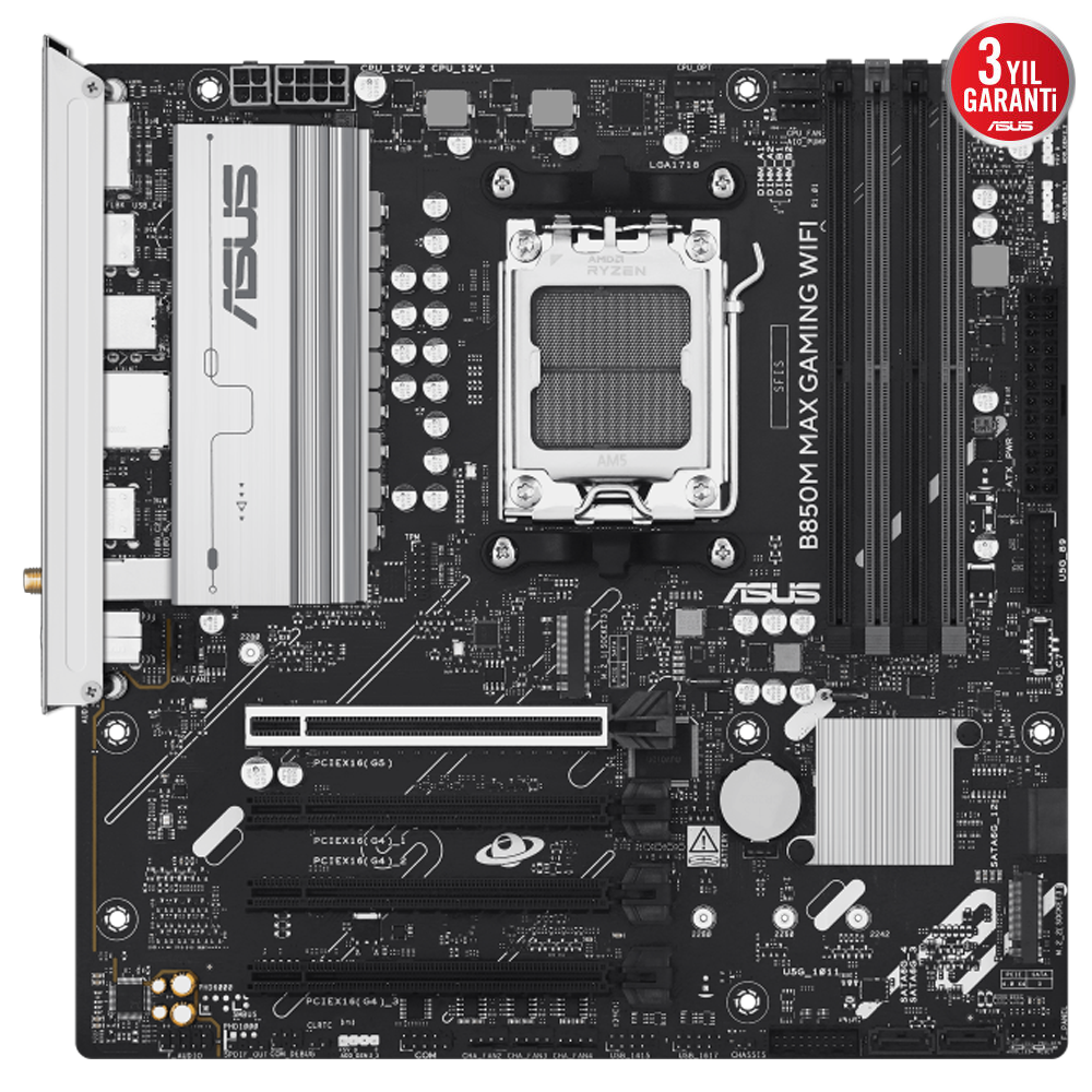 ASUS B850M MAX GAMING WIFI 8000MHz DDR5 Soket AM5 M.2 HDMI DP mATX Anakart
