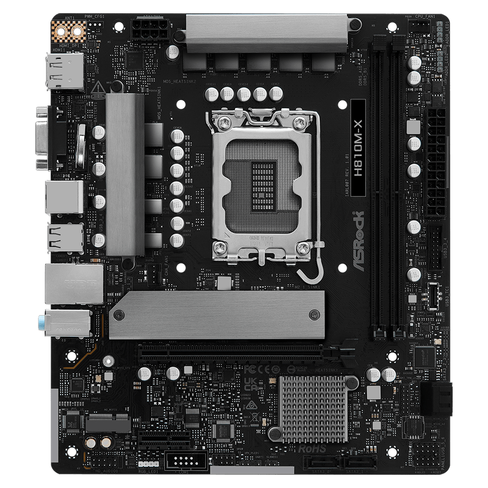 ASROCK H810M-X 6400MHz DDR5 Soket 1851 M.2 USB 3.2 HDMI D-Sub mATX Anakart