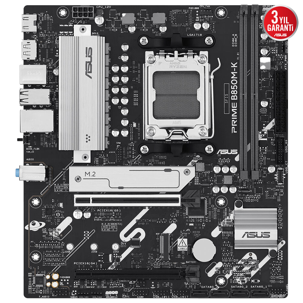 ASUS PRIME B850M-K 8200MHz DDR5 Soket AM5 M.2 HDMI DP mATX Anakart