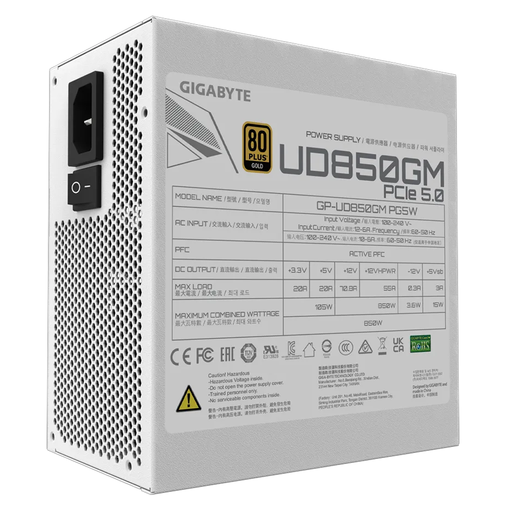 GIGABYTE UD850GM PG5W 850W 80+ Gold Gen 5.0 ATX 3.0 Full Modüler Beyaz PSU