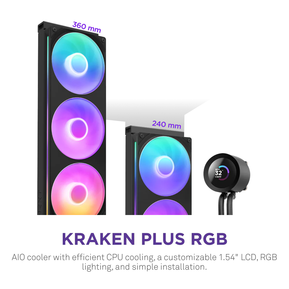 NZXT Kraken Plus 360 AIO LCD 360mm RGB Siyah Sıvı İşlemci Soğutucusu