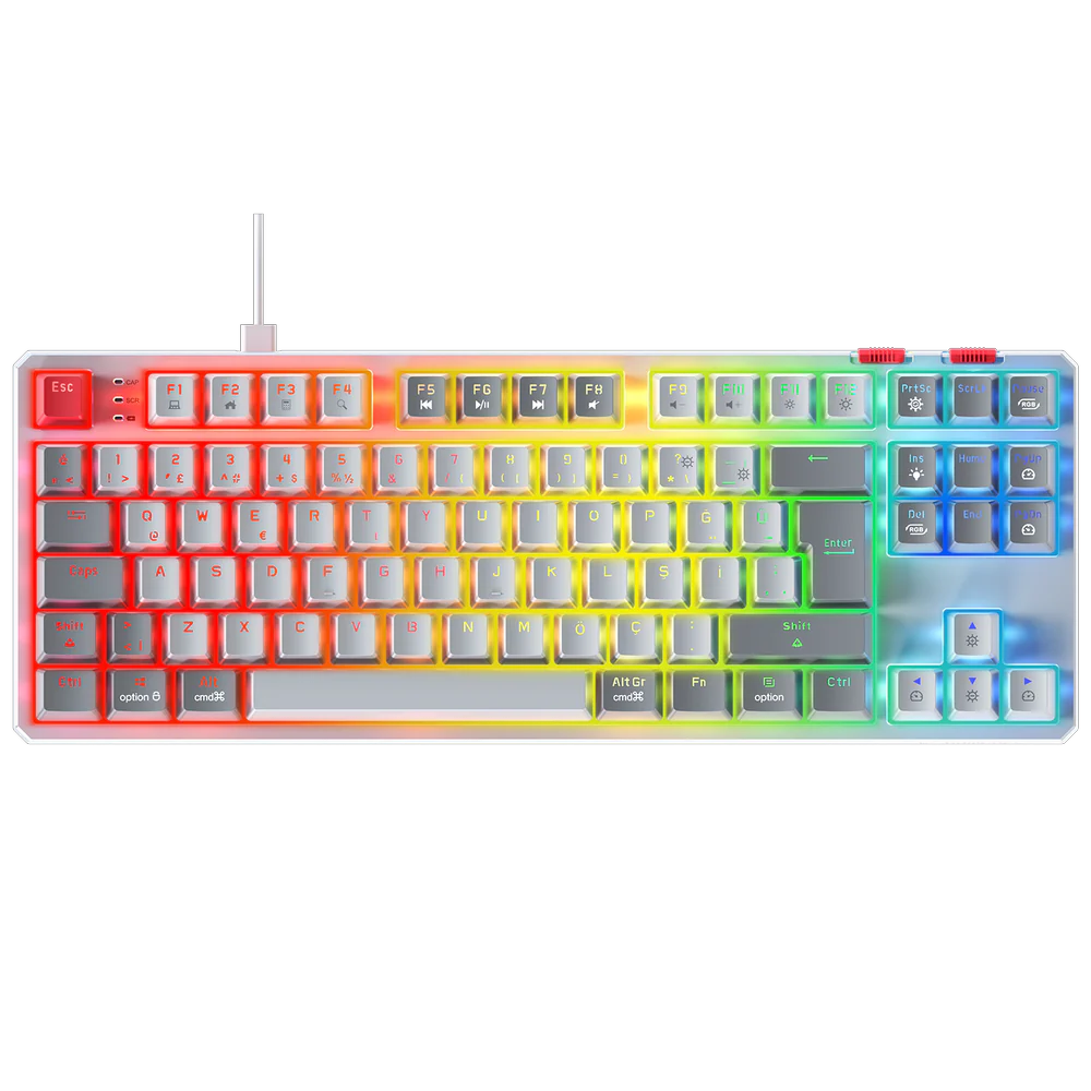 Rampage YORU TKL Beyaz/Gri Type-C Bağlantılı OUTEMU Red Swich Q Mekanik RGB Gaming Klavye