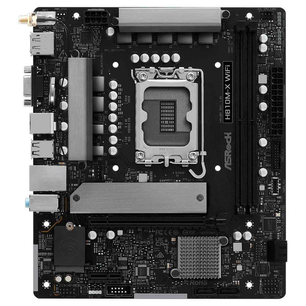 ASROCK H810M-X WIFI 6400MHz DDR5 Soket 1851 M.2 USB 3.2 HDMI D-Sub mATX Anakart