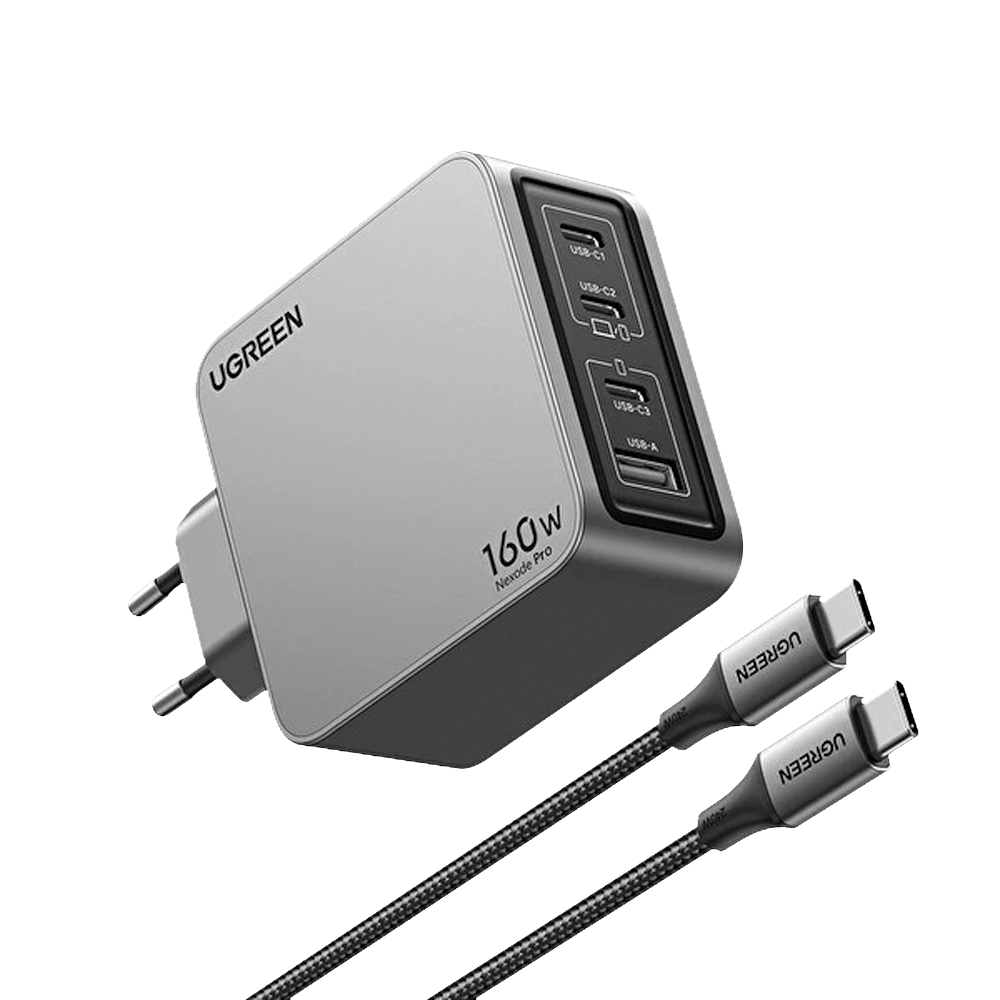 UGREEN Nexode Pro 160W GaN 100W Kablolu Type-C QC PD 3xUSB-C, 1xUSB-A  Uzay Grisi Hızlı Şarj Cihazı