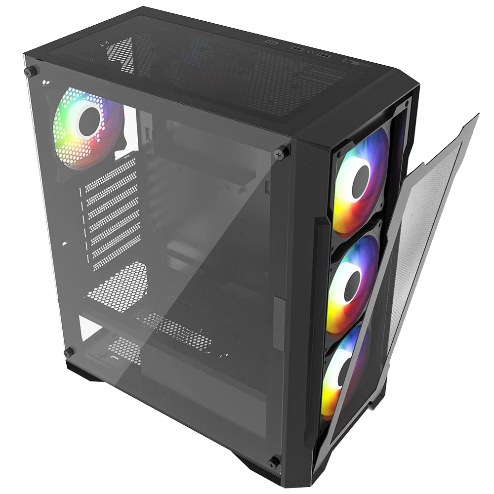 PowerBoost PB-PS6849B 650W 80+ Bronze USB 3.0 Tempered Glass Mesh Rainbow Fanlı ATX Mid Tower Gaming Kasa