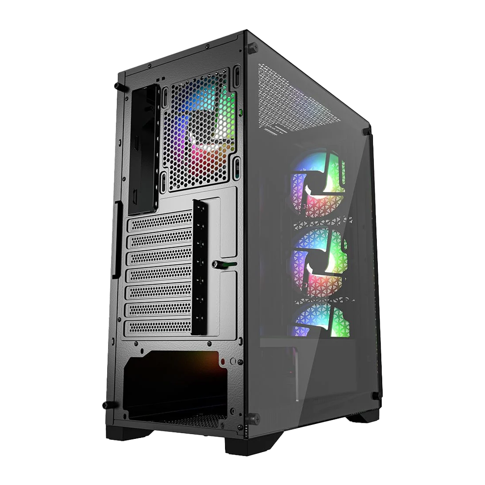 PowerBoost PB-PS5847B 600W USB 3.0 Tempered Glass Mesh RGB Fanlı ATX Mid Tower Gaming Kasa