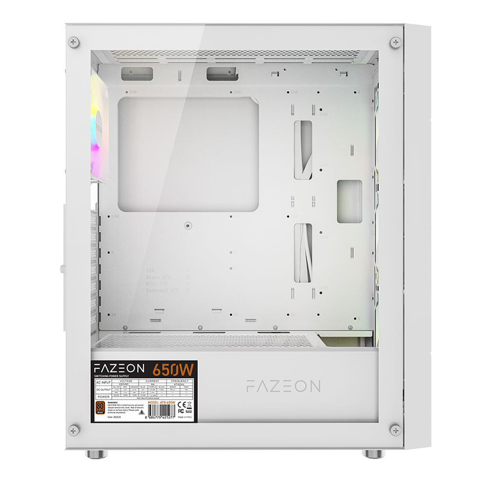 FAZEON F11 650W 80+ Bronze Tempered Glass Mesh 4x ARGB Fanlı USB 3.0 Beyaz ATX Bilgisayar Kasası