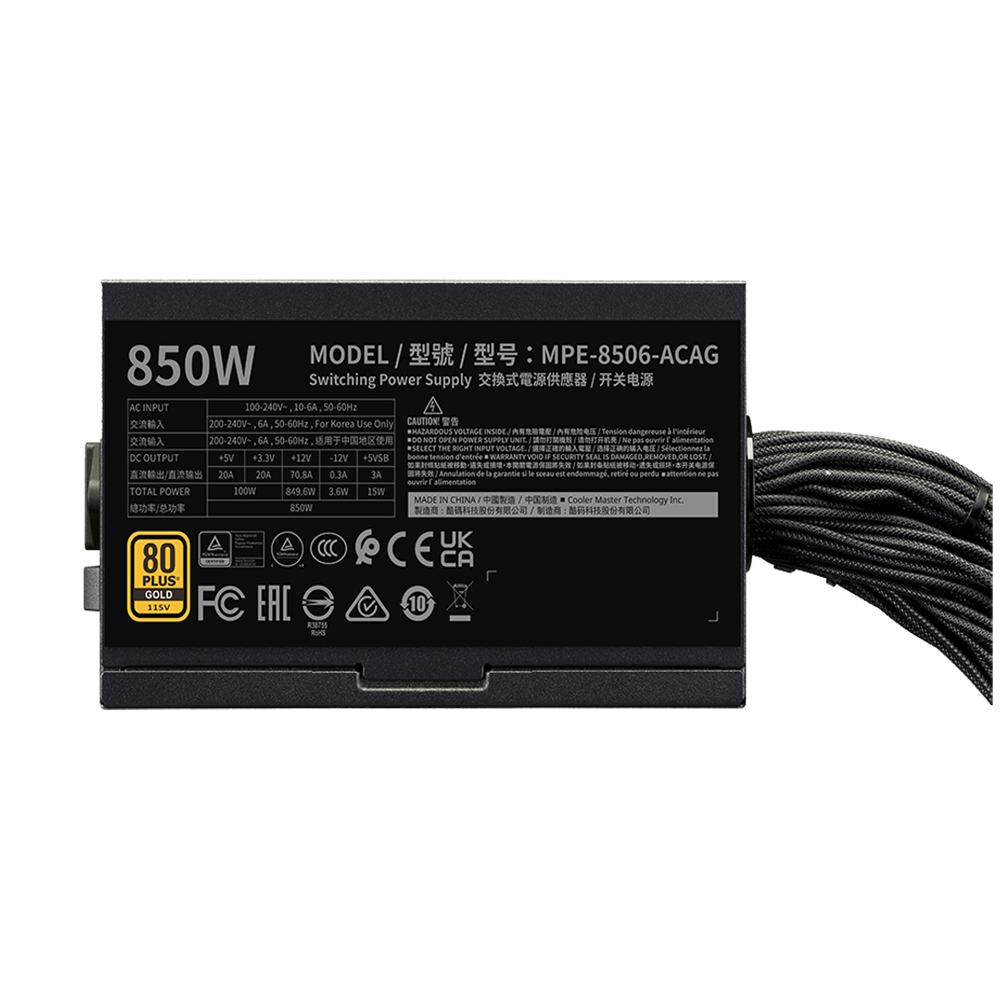 Cooler Master MWE V3 850W 80+ Gold Gen 5.0 ATX 3.1 120mm Fanlı Siyah PSU