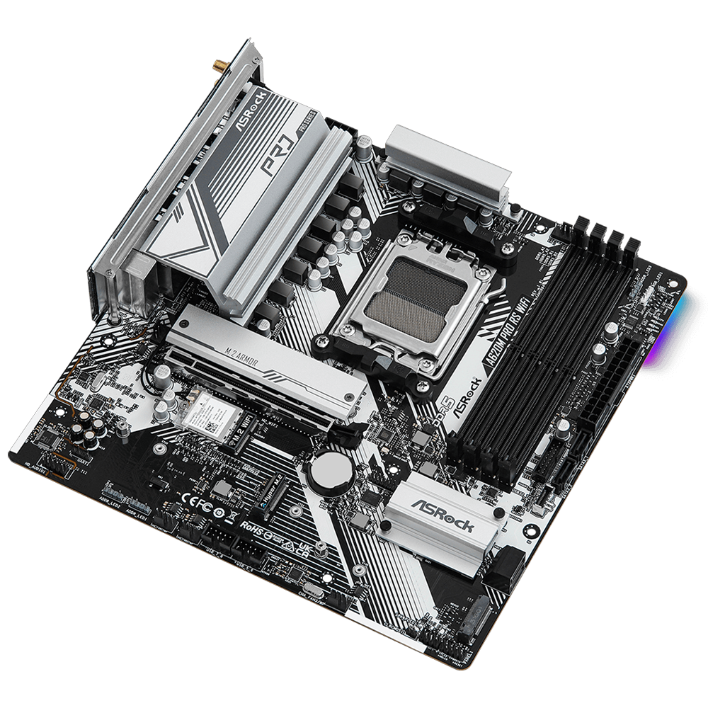 ASROCK A620M Pro RS WIFI 7200MHz DDR5 Soket AM5 M.2 USB 3.2 HDMI MATX Anakart