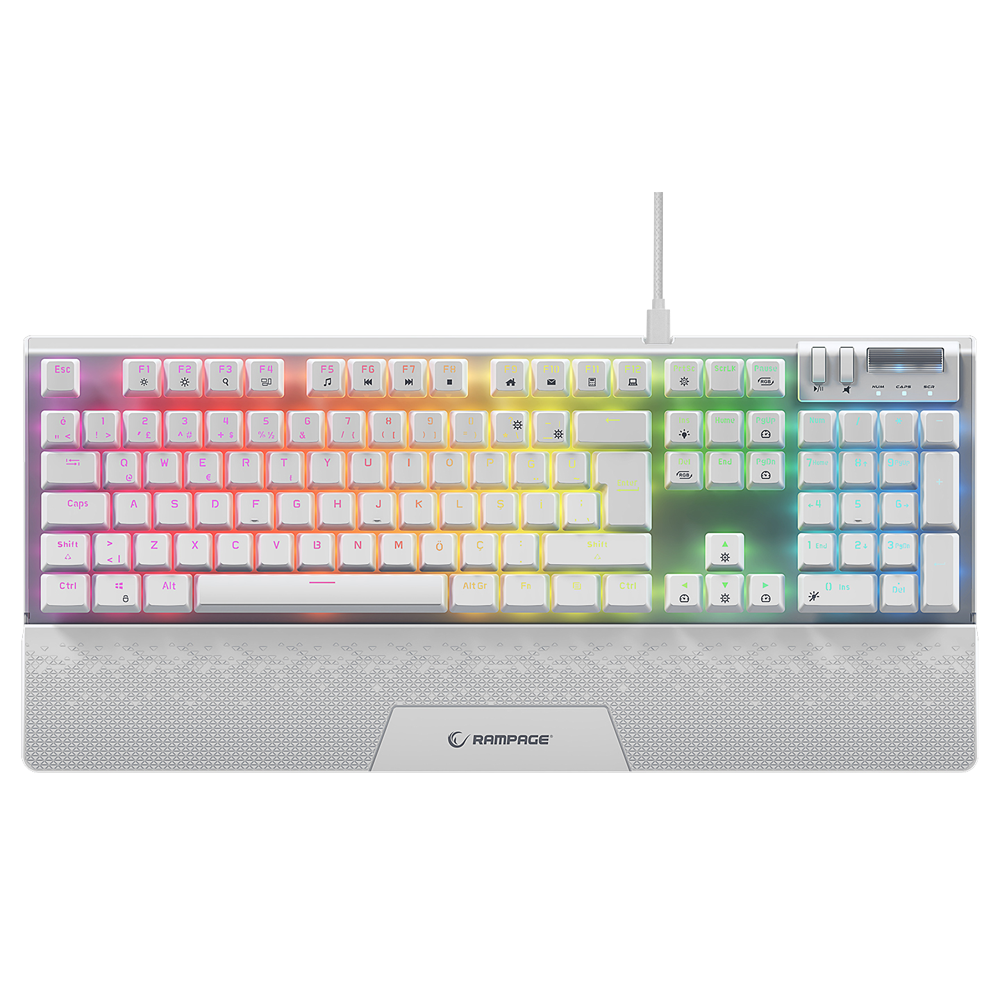 Rampage CARBON Beyaz USB Türkçe Bilek Destekli RGB Red Switch Gaming Klavye