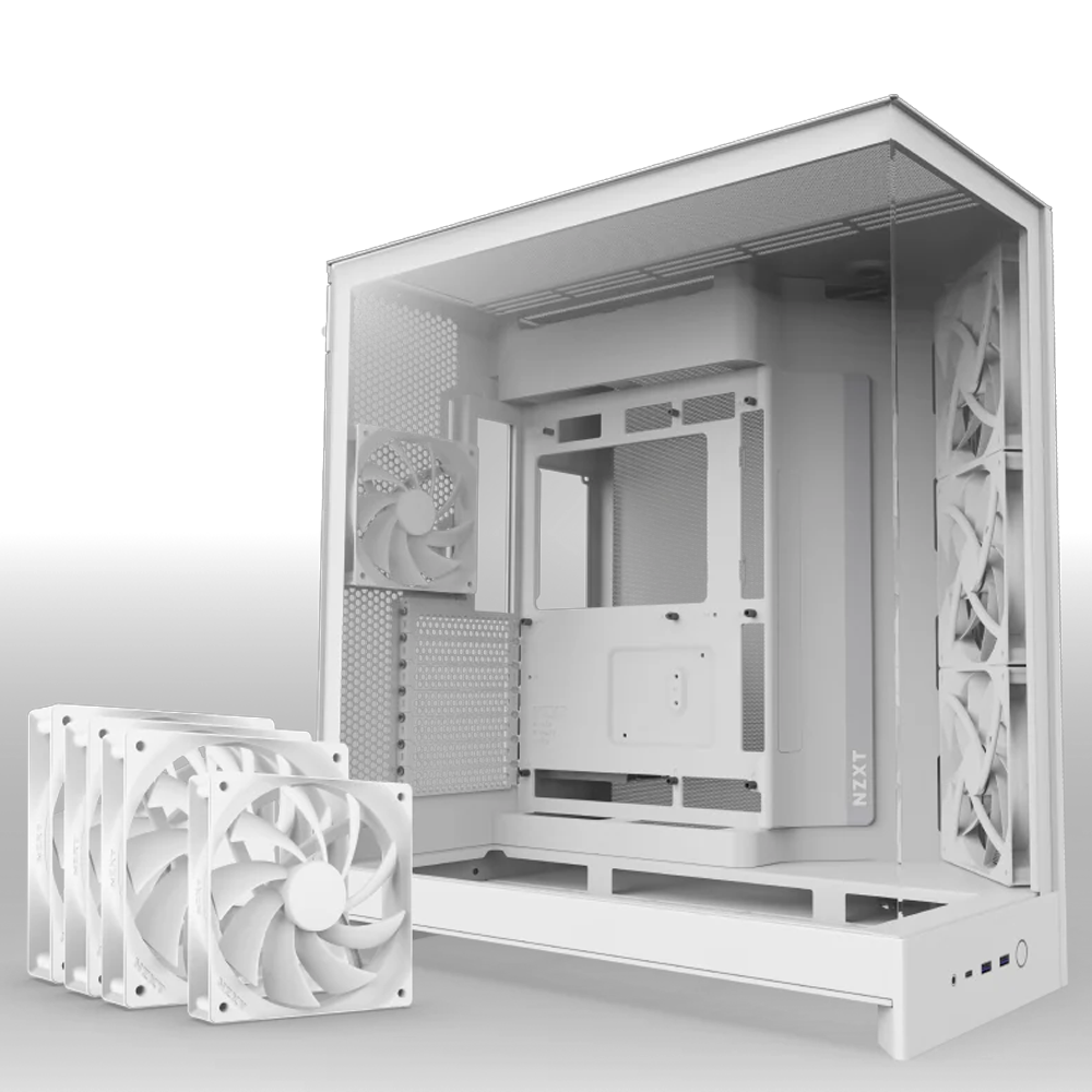 NZXT H9 Flow Large Dual-Chamber Tempered Glass USB 3.2 Beyaz ATX Mid Tower Kasa