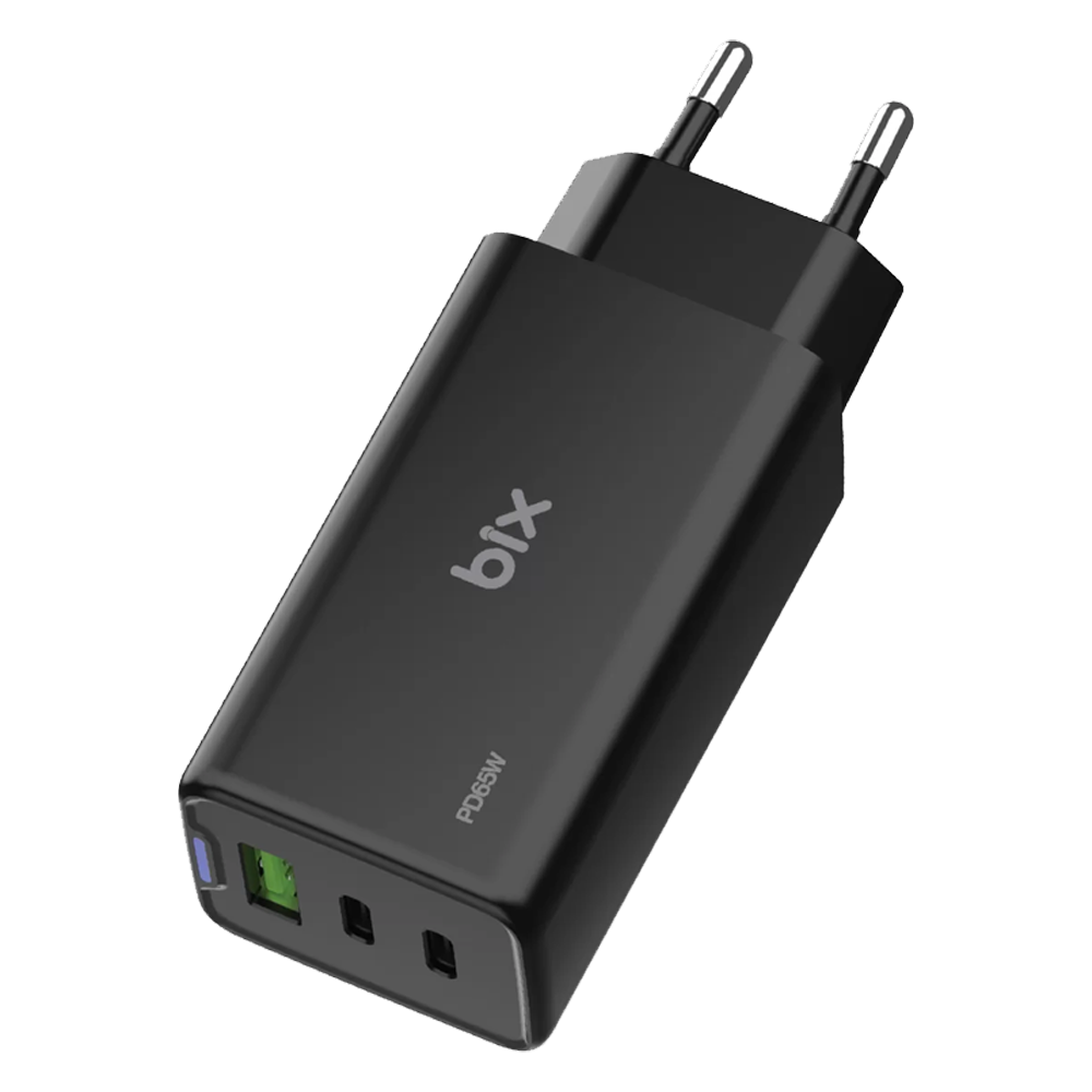 Bix BX3P66G GaN 65W Type-C USB 3.0 ve USB-A QC Üç Portlu Hızlı Şarj Cihazı