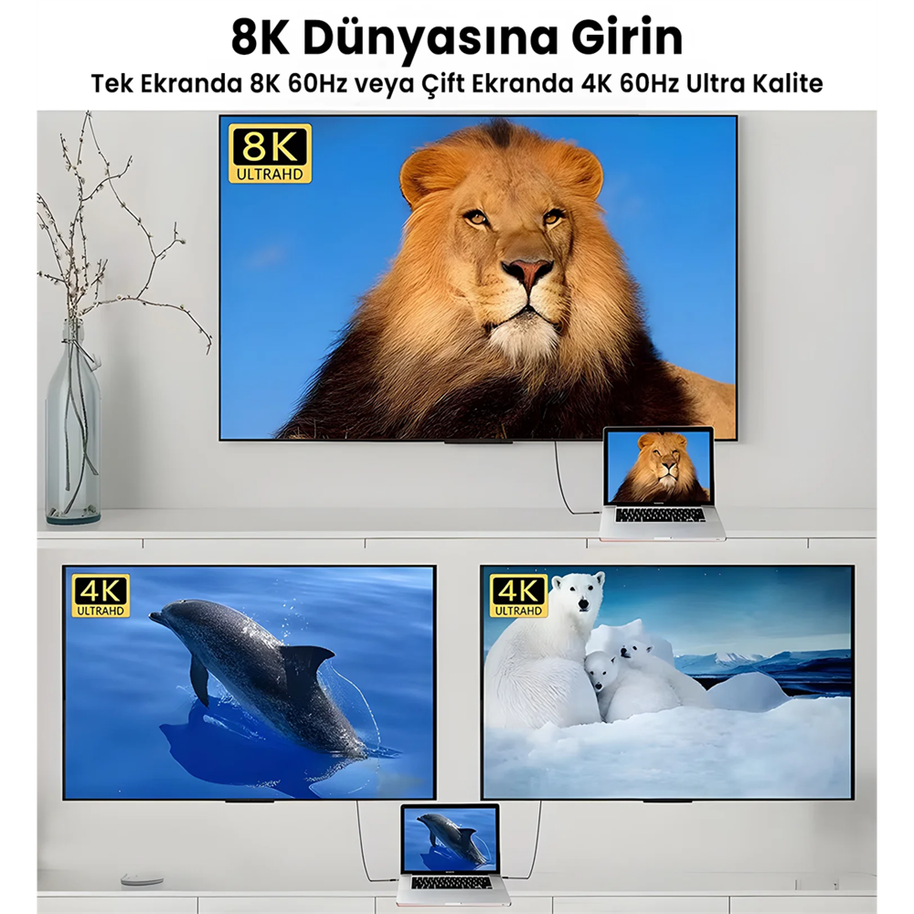 Bix BXCC244 USB4 Thunderbolt 4/3 Uyumlu PD 240W 40Gbps 8K 60Hz Ultra HD Dijital Ekran Göstergeli Şarj, Data ve Görüntü Kablosu 1 Metre